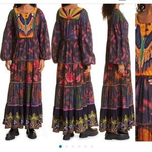 farm rio mixed rainbow bird embroidered long sleeve dress